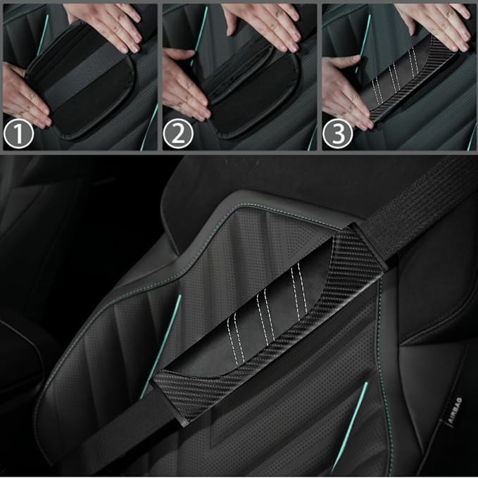 10 Pcs Car Floor Mats Full Set & Sport Leather Steering Wheel Cover 14.5-15 inch, Center Console Cover, Seat Belt Cushion, Cup Holder Coaster, Universal Automobile Interior Sets (Black)