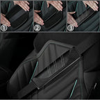 10 Pcs Car Floor Mats Full Set & Sport Leather Steering Wheel Cover 14.5-15 inch, Center Console Cover, Seat Belt Cushion, Cup Holder Coaster, Universal Automobile Interior Sets (Black)