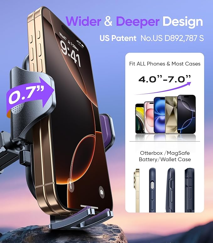 Purple Phone Holders for Your Car [Upgraded True Military-Grade Strongest Suction] Cell Phone Mount for Car Dashboard Windshield Vent Truck Boat Stand Adjustable for iPhone Android