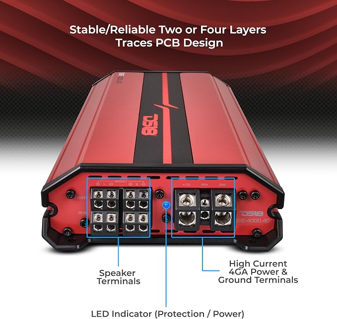 SXE-4000.4D/RD Car Amplifier Stereo Full-Range Class D 4-Channel 275x4 RMS @4 OHM 4000 Watts - Powerful and Compact Amp for Speakers in Car Audio System