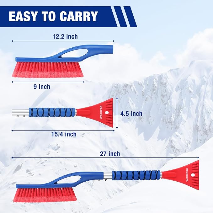 27" Snow Brush and Ice Scraper for Car Windshield, Car Snow Brush and Ice Scraper with Foam Grip, 2-in-1 Detachable Snow Removal Tool, Storage Bag Included, 2 PC