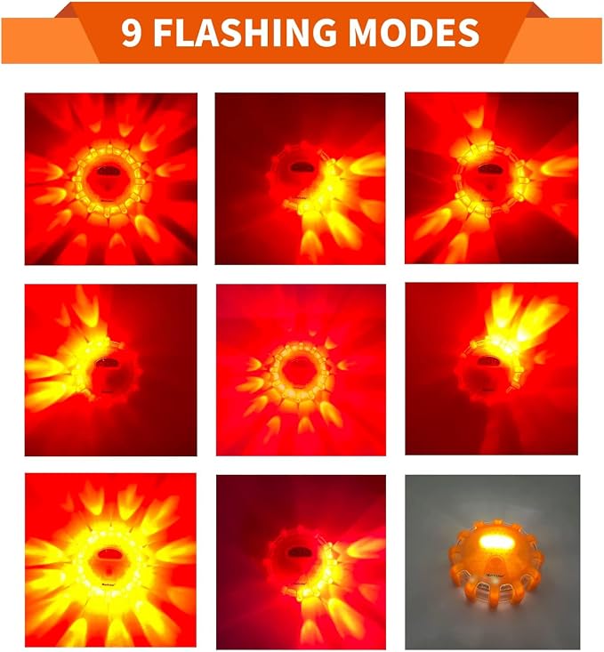 LED Road Flare Warning Light Full Emergency Safety Kit Battery Powered with Hammer Whistle Gloves