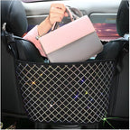 Bling Car Net Pocket Handbag Holder, Rhinestone Vehicle Backseat Purse Organizer Between Seats, Diamond Hanging Storage Bag Barrier of Pet Kids, Universal Automotive Accessories (Multicolor)