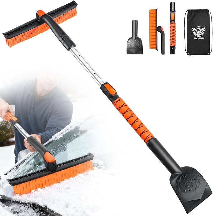45.7" Extendable Snow Brush and Larger Ice Scrapers for Car Windshield, Scratch-Free Snow Brush with 360° Pivoting Head & Non-Slip Foam Grip, Ice Removal Tool for Car, SUV, Trucks