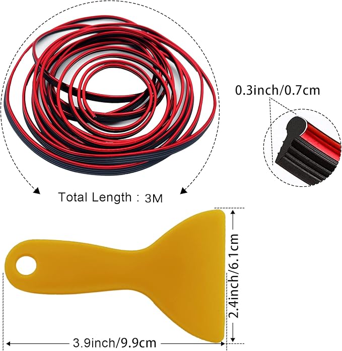Car Interior Trim Strips,Universal 9.8 ft Car Electroplating Decoration Styling Door Dashboard, Flexible Interior Trim Accessories with Installing Tool(Red)