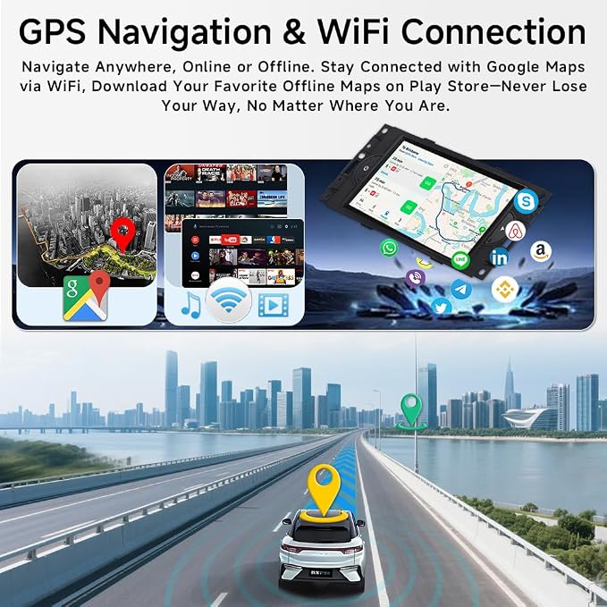 Car Stereo for Dodge RAM/Chrysler 300/Jeep Grand Cherokee 2005 2006 2007 | 3GB+32GB Android Car In-Dash GPS Navigation Head Unit Upgrade with Carplay Android Auto, OEM Radio Replacement, Plug and Play