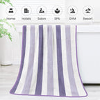 Microfiber Bath Towels, Bath Towel 2 Pack 30" x 60", Oversized, Soft, Super Absorbent and Fast Drying, Multipurpose Bathroom Towel Set for Sport, Fitness, Yoga, Coral Fleece Stripe Purple