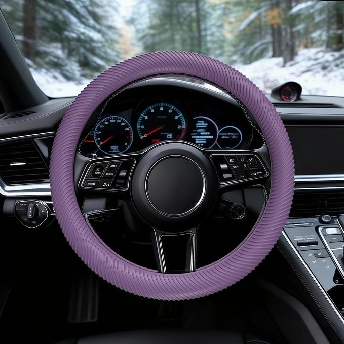 Car Steering Wheel Cover, Thin Anti-Skid Silicone Steering Wheel Cover for Men & Women, Universal Automotive Interior Accessories for Most Cars (Purple)