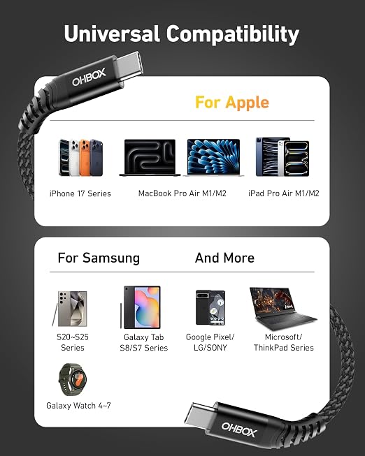 USB C to C Cable 60W [2Pack 3FT], USBC to USBC Fast Charging Cable for CarPlay Durable Braided iPhone USB C Charger Cable USB Type C Cord for iPhone 17/16/15/Pro Max, Samsung Galaxy S23 and More-Black