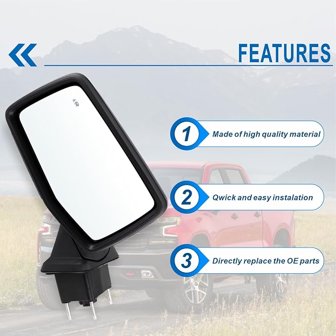 Left Driver Side Mirror Compatible With 2019-2025 Chevy Silverado 1500 With Power Glass Power Folding Heated Turn Signal Puddle Lights Mirror Memory Blind Spot Black Replace#84898867(14Pins)