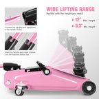 DNA Motoring 1.5 Ton Car Floor Jack Low Profile Hydraulic Trolley Service/Floor Jack, 1.5T / 3000 lbs Capacity, Lifting Range 5.3 Inch -12 Inch, with Storage Case, Pink, TOOLS-00327-PK