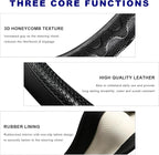 D-Shaped Steering Wheel Cover, Leather Car Wheel Protector with 3D Honeycomb Anti-Slip Design, Universal Breathable Comfy Cover Fits 14.5-15 Inch Steering Wheels, Car Accessories (Black)