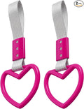2PCS Heart Shaped Car Handle Straps, Rear Bumper Warning Keychain Ring for Car Exterior Accessories (Hot Pink-Silver)