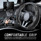 2pcs Car Steering Wheel Cover,Anti-Skid Carbon Fiber Steering Wheel Protector for Men Women,Multiple Color Options,Universal for Most Car Interiors Accessories (Bright Black)