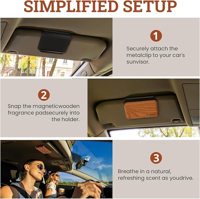 Car Air Freshener - Wood Air Freshener - Car Odor Eliminator for Visor Clip-Variety Scent Refill, Vehicle Scent Diffuser for Cabin, Truck & SUV - Pack of 4 (Teak-Amber-Cabana-Open Air)-CLIP INCLUDED