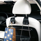 2 Pack Car Headrest Hooks for Purses and Bags Cute Leather Car Seat Back Head Rest Double Hooks for Bags Cute Pink Beige Car Accessories Headrest Back Seat Handbags Hook (Black 2 Pack)