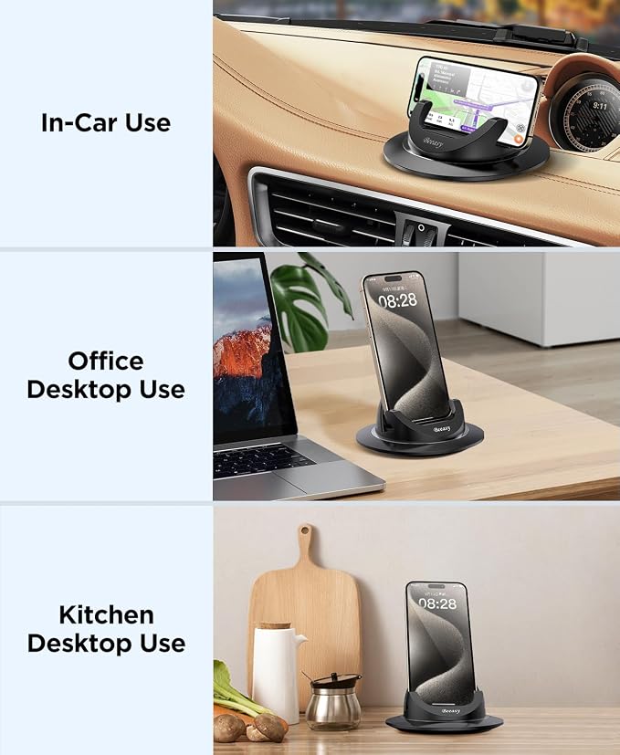 Dashboard Cell Phone Holder for Your Car, Car Phone Holder with 360°Rotatable Silicone Non-Slip, Universal Car Phone Mount for iPhone 17/16/15/14,Samsung, Google Pixel, All Smartphones and GPS