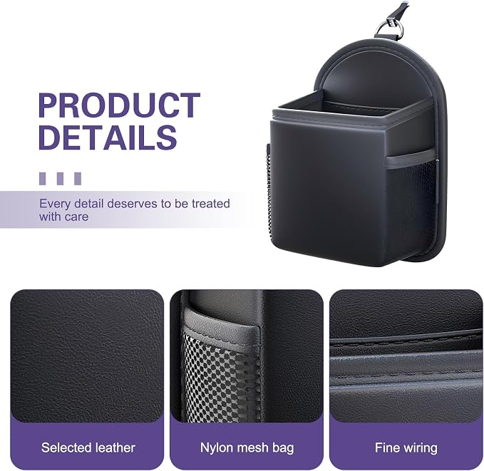 Car Air Vent Storage Organizer Bag, Leather Auto Dashboard Storage Bag, Multifunctional Car Air Conditioner Vent Caddy, Universal for Most Cars, SUVs & Trucks (Black)