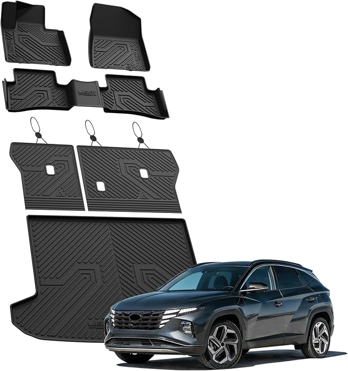Floor Mats & Cargo Mat with Seatback for Hyundai Tucson 2021 2020 2019, All Weather TPE Car Mats Custom Fit Hyundai Tucson 2019-2021 Floor Liners & Trunk Mat with Backrest, Black