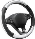 Car Steering Wheel Cover Universal Standard Size 14.5-15 inch, Black and White Microfiber Leather