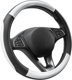 Car Steering Wheel Cover Universal Standard Size 14.5-15 inch, Black and White Microfiber Leather