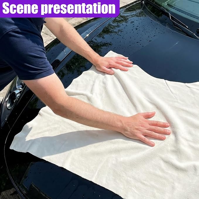 2PCS Shammy Cloth for Car Drying, 26'' x 18'' Absorbent No Lint No Streak Car Wash Cloths, Soft Scratch Proof Reusable Automotive Detailing Chamois Towel for Cars, SUVs, Trucks (Beige)