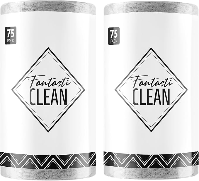 Microfiber Cleaning Cloth Rolls- 150 Sheets (2 Rolls of Grey) | 12'' by 12'', Super Absorbent, Lint-free, Tear-away Microfiber Towel Roll, for All-Purpose Cleaning