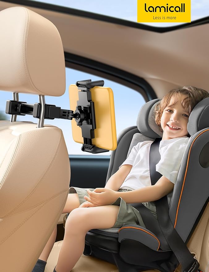Car Headrest Tablet Holder - [Lockable] [Thick Case Friendly] [Foldable Clip] Car Backseat Tablet Mount, Gifts Car Accessories for Kids, for iPad Pro, Air, Mini, Fire HD, 4.7-13" Tablets