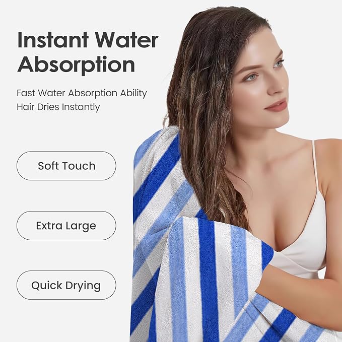 Bath Towels, Pack of 4, 30"x60", Large Microfiber Towel Set, Ultra Soft, Super Absorbent, Fast Drying, Perfect for Suana, Shower, Pool, Sport, Travel, Fitness, SPA,Yoga, Cabana Stripe Blue