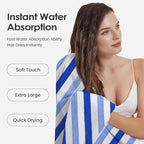 Bath Towels, Pack of 4, 30"x60", Large Microfiber Towel Set, Ultra Soft, Super Absorbent, Fast Drying, Perfect for Suana, Shower, Pool, Sport, Travel, Fitness, SPA,Yoga, Cabana Stripe Blue