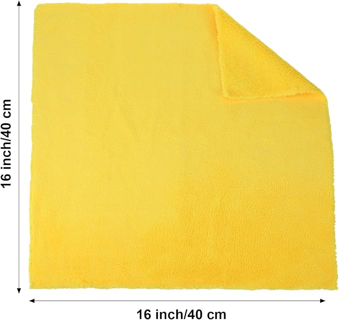 30 Pcs Edgeless Microfiber Plush Towels for Cars Detailing Drying Wash Polishing Absorbent Cleaning Cloths, 500 GSM (16 x 16 Inch,Black,Yellow)