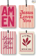 Pink Boho Christian Car Air Freshener 4 Pcs for Women Girls | Religious Car Accessories Mirror Decor, Pink Christian Hanging Air Freshener for Cars Closet Drawer Books