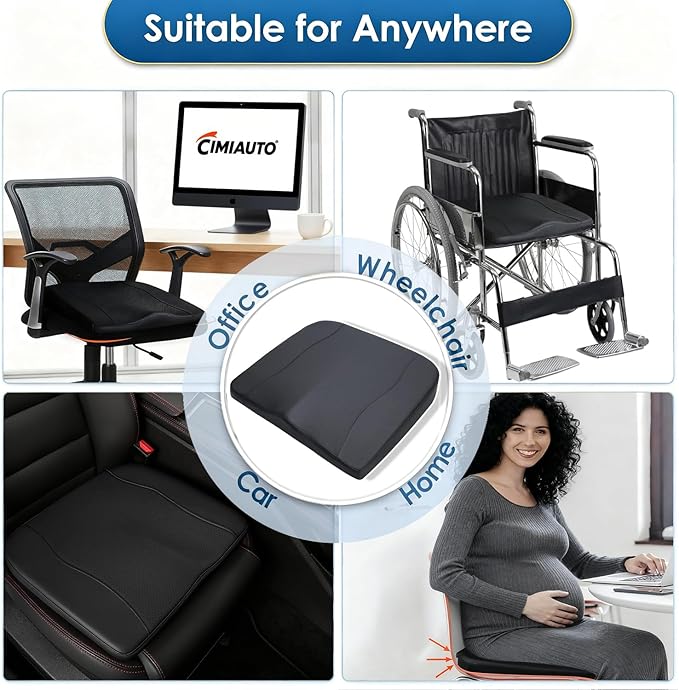 Comfort Memory Foam Car Seat Cushions For Driving,Black Booster Cushion Pad | Ergonomic Height Cushion, Sciatica & Lower Back Pain Relief Pillow, Comfort Seat Pad for Car Office Wheelchair Short People
