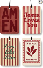 Red Boho Christian Car Air Freshener 4 Pcs for Women Girls | Religious Car Accessories Mirror Decor, Christian Hanging Air Freshener for Cars Closet Drawer Books