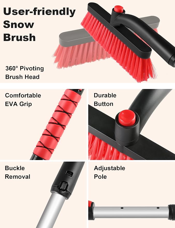 32" Snow Brush for Car Ice Scraper for Windshield Car Scraper Brush for Ice and Snow Scraper with Brush Extendable Long Snow Removal Brush for Trucks SUV Snow Broom Cleaner for Car