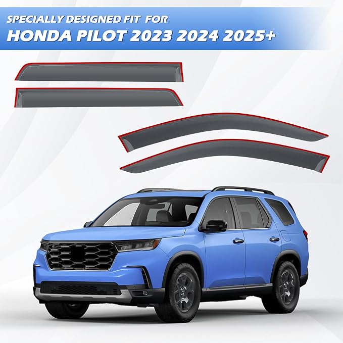 Tape-On Side Window Deflectors for Pilot 2023-2026, Rain Guards Window Visor Rain Guards Vent Guard Shade Deflectors Compatible with Honda Pilot Accessories All-Weather Protection
