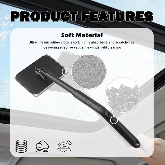 Car Windshield Cleaner Tool Kit,2026 New Inside Windshield Cleaning Tool with Detachable Handle & 180° Swivel Head,Universal Car Glass Cleaner Tools for Fog & Dust Cleaning