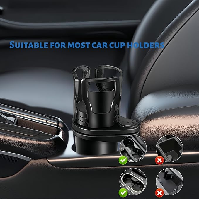 Car Cup Holder Expander，VIVURA 2-in-1 Multifunctional Car Cup Holder, Dual Cup Storage, Compatible with Hydro Flask, Yeti, Nalgene, 32/40 oz Large Bottle Drink Cups