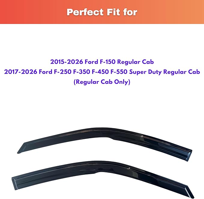 KPY Rain Guards Fit for 2015-2026 Ford F150 Regular Cab, Out-Channel Window Visors Vent Wind Deflectors 2PC, Truck Accessories for 2017-2026 Ford F250 F350 F450 F550 Super Duty (Single Cab Only)