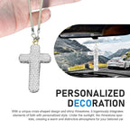 Cross for Car Mirror Hanging, Bling Crystal Rhinestone Cross Rear View Mirror Accessories, Shiny Cars Pendant Charm, Religious Rearview Mirrors Decoration, Auto Interior Accessories (Silver)