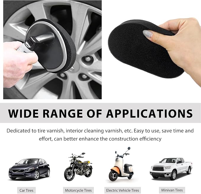 2 PCS Car Tire Shine Applicator, High-Density Sponge Tyre Dressing Applicator Pad with Curved Handle, Reusable Wheel Polishing Brush Auto Detailing Foam for Applying Tire Shine