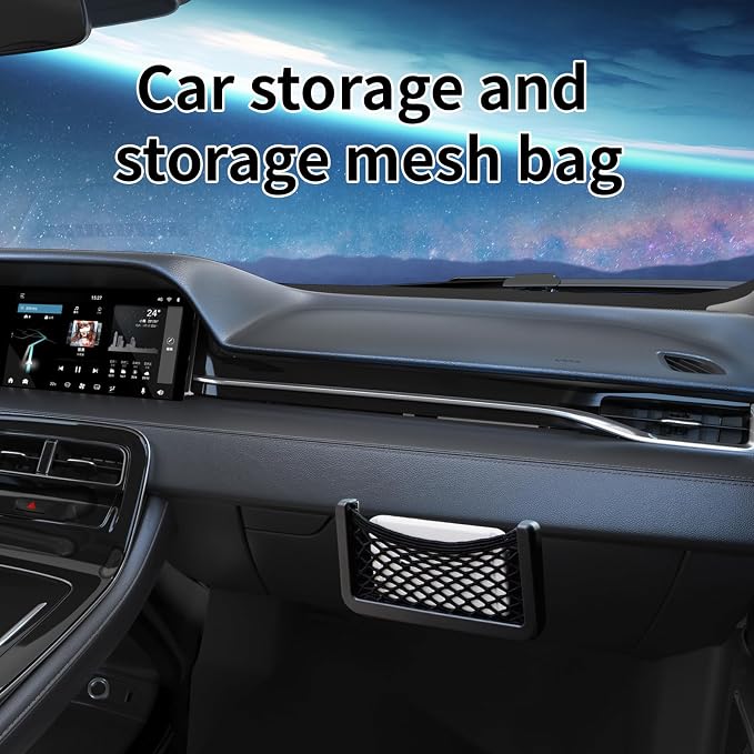 1 Pack 2 Pcs Car Net Pocket， Abs Self-Adhesive Multifunctional Car Mesh Bag Organizer Net，5.9in*3.15in Automotive Frame Storage Net Pocket. Suitable for Cars （Black