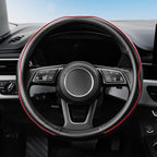 YHONGJT Soft Premium Leather Steering Wheel Cover, Breathable, Non-Slip Grip, Universal 15 Inch for Women Girls, Fit Vehicles, Sedans, SUVs, Vans, Trucks - Black with Red Line