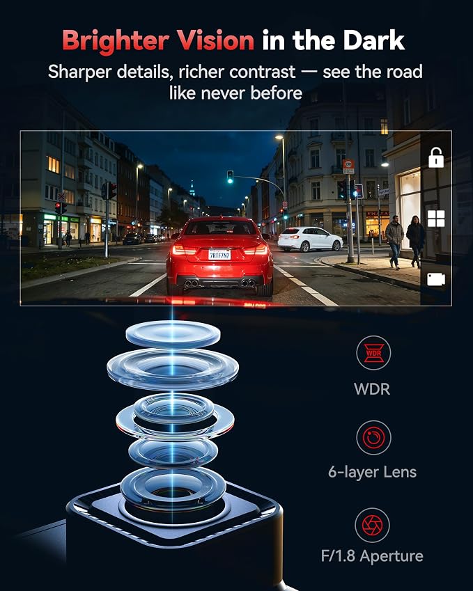 F7N-N 4K Dash Cam Front and Rear, 5.8GHz WiFi-20 MB/s Fast Transfer Dashcam, 2160P/FHD Car Camera with GPS Tracking, 3.18" Screen, WDR Night Vision, 170° Wide Angle, 24H Parking Mode