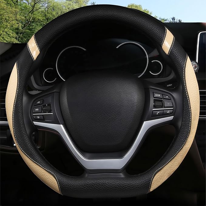 D-Shaped Flat Bottom Steering Wheel Cover for Women Girl - Stylish Car Accessory (Beige)