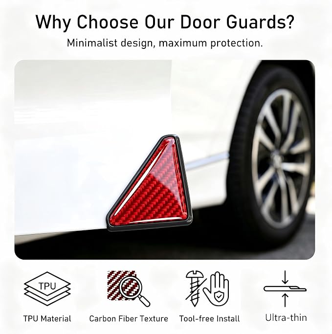 2 PCS Car Door Corner Edge Guards, PVC Thickened Anti-collision Protector, Carbon Fiber Sporty Right-angle Decorative Sticker, Self-adhesive Exterior Accessory for Cars SUVs Trucks (Red)