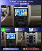 4G+64G Car Radio Stereo for Ford Escape Kuga Mazda Tribute 2007-2012, 9" IPS Touch Screen/Android 15/Wireless CarPlay/Android Auto/32 EQ/GPS/WiFi/5.0Bluetooth/FM/RDS/SWC/AHD Backup Camera