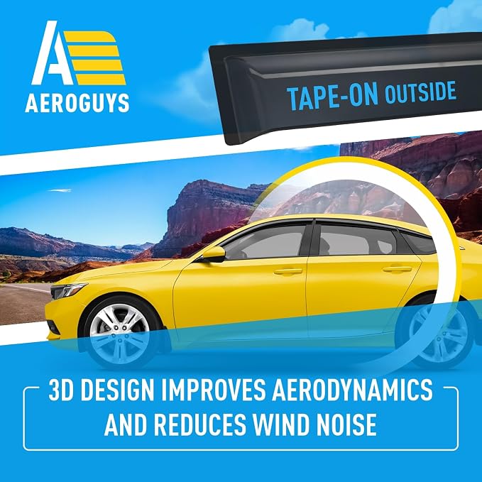 Extra Durable Window Deflectors Tape-On Window Visors Rain Guards Fit for Honda Accord 2018-2022, Sun Visors, Wind Vent for Shades, Exterior Car Accessories - 6pcs. AG0845
