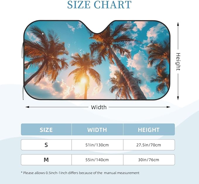 Windshield Sun Shade Beach Palm Tree Sunrise Front Window Sunshade Cover for Car Truck SUV Blocks UV Rays Automotive Visor Interior Protector 55 x 30 inch