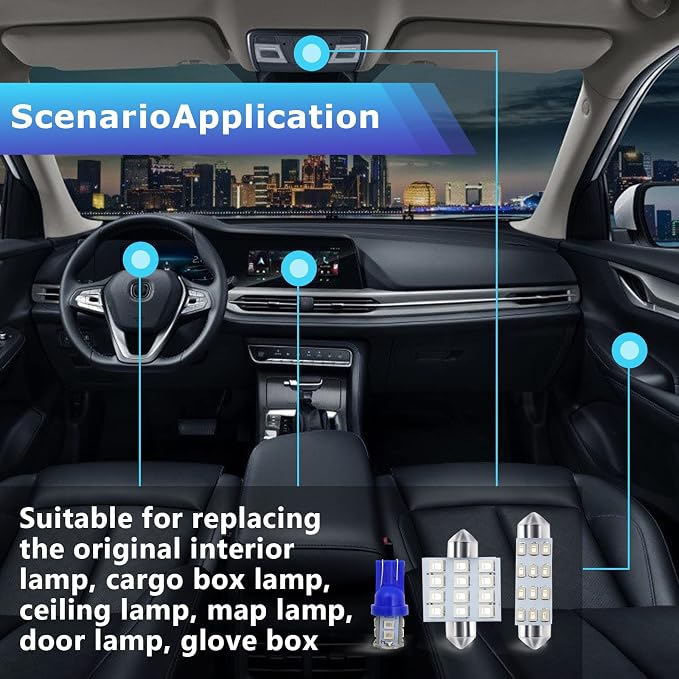 24 PCS Car LED Lights, Interior Replacement Bulbs for Car Interior Lights Dome Lights Plate Lights Map Lights Door Lights License,Compatible with All Vehicles(Blue)